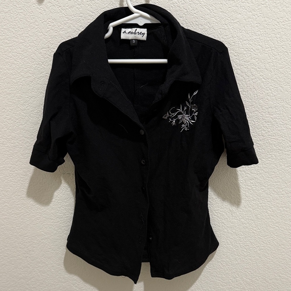 Black Embroidered Women's Top